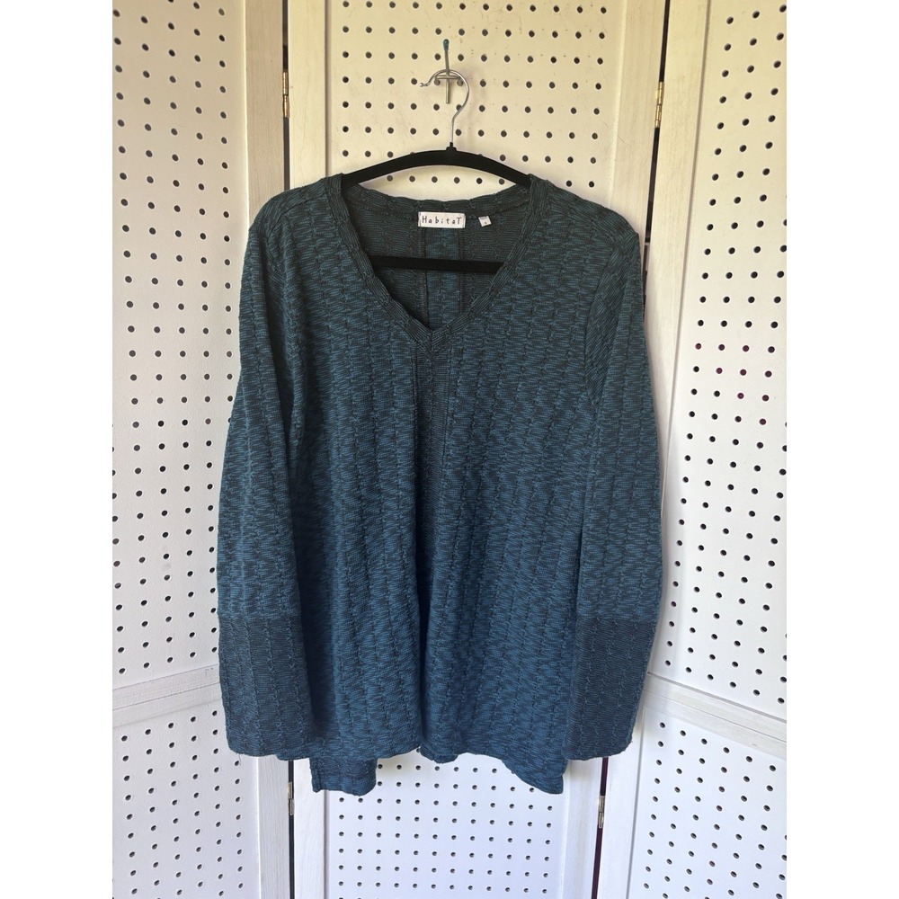 Habitat‎ Women's S Pullover V Neck Sweater Poly Cotton Green Black